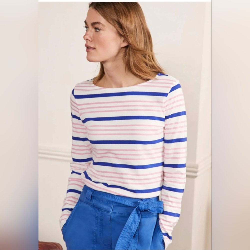 Boden Long Sleeve Breton Top Women Sz 8 Stripes Multicolor Shirt
